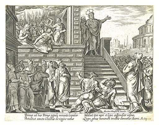 Peter preaching in Jerusalem