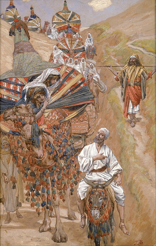 Abraham's servant returns with Rebekah